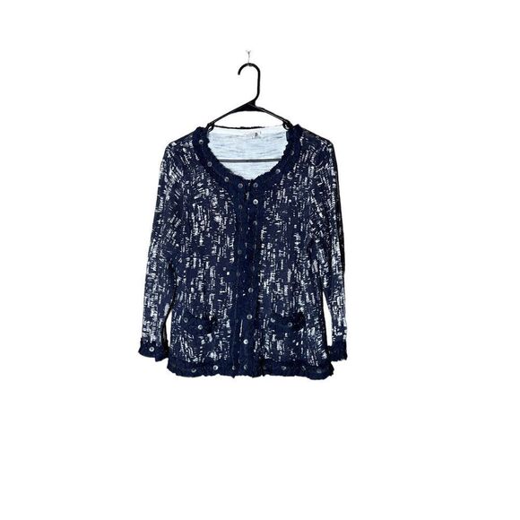 Chico’s Ruffle button front Cardigan Sweater Size Medium - Picture 1 of 8